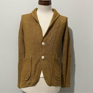 EDIFICE JAPAN men’s mustard yellow linen cardigan/blazer, XS